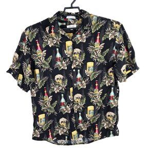 Mens Vintage Pierre Cardin Tropical Hawaiian Shirt Palms & Beer Button Up XL